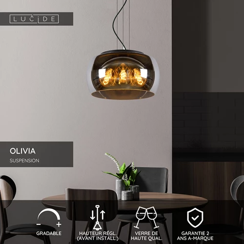 Lucide OLIVIA - Suspension - Ø 40 cm - 3xE27 - Fumé - USP